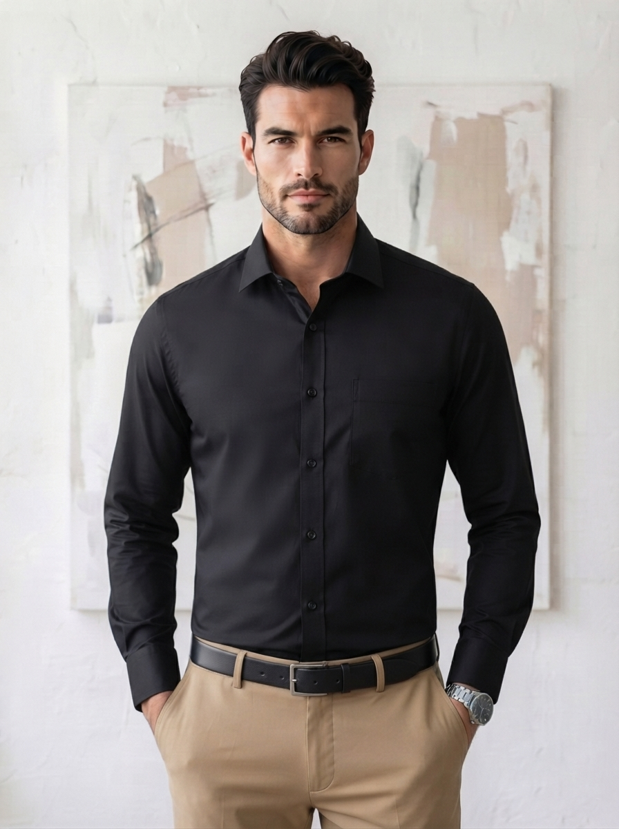 Cotton Formal Shirts for Men | Plain Full Sleeve Pocket Shirt
